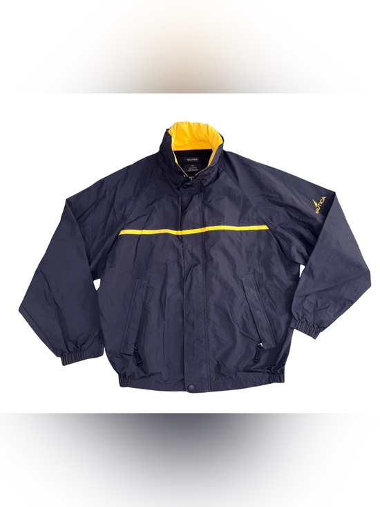 Nautica Other - Nautica Hooded Windbreaker Rain Jacket Navy Yellow Mesh Lined XL